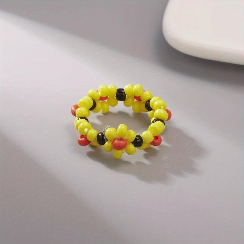 Flower Shape Rice Bead Ring Elastic Band Women