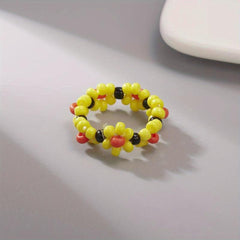 Flower Shape Rice Bead Ring Elastic Band Women