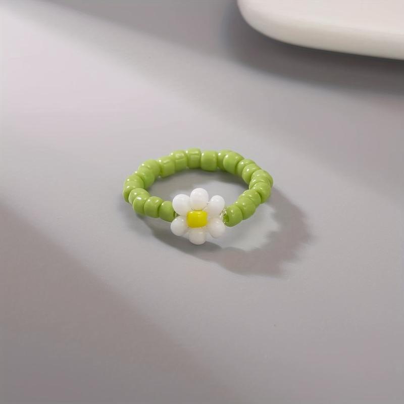 Flower Shape Rice Bead Ring Elastic Band Women