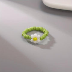 Flower Shape Rice Bead Ring Elastic Band Women