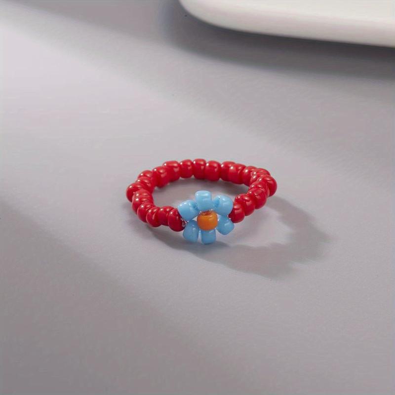 Flower Shape Rice Bead Ring Elastic Band Women