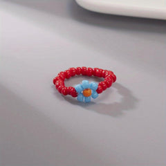 Flower Shape Rice Bead Ring Elastic Band Women