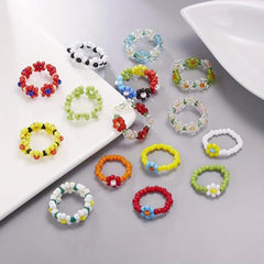 Flower Shape Rice Bead Ring Elastic Band Women