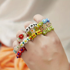 Flower Shape Rice Bead Ring Elastic Band Women