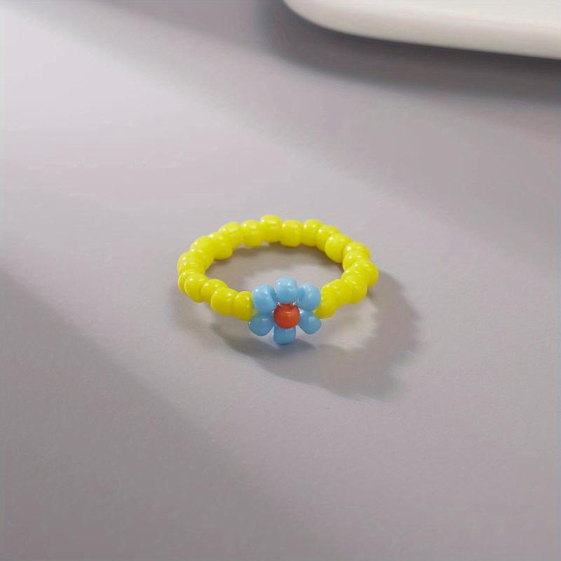 Flower Shape Rice Bead Ring Elastic Band Women