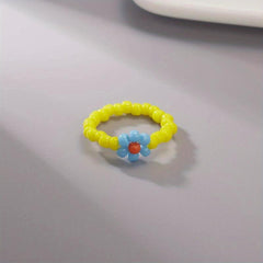 Flower Shape Rice Bead Ring Elastic Band Women
