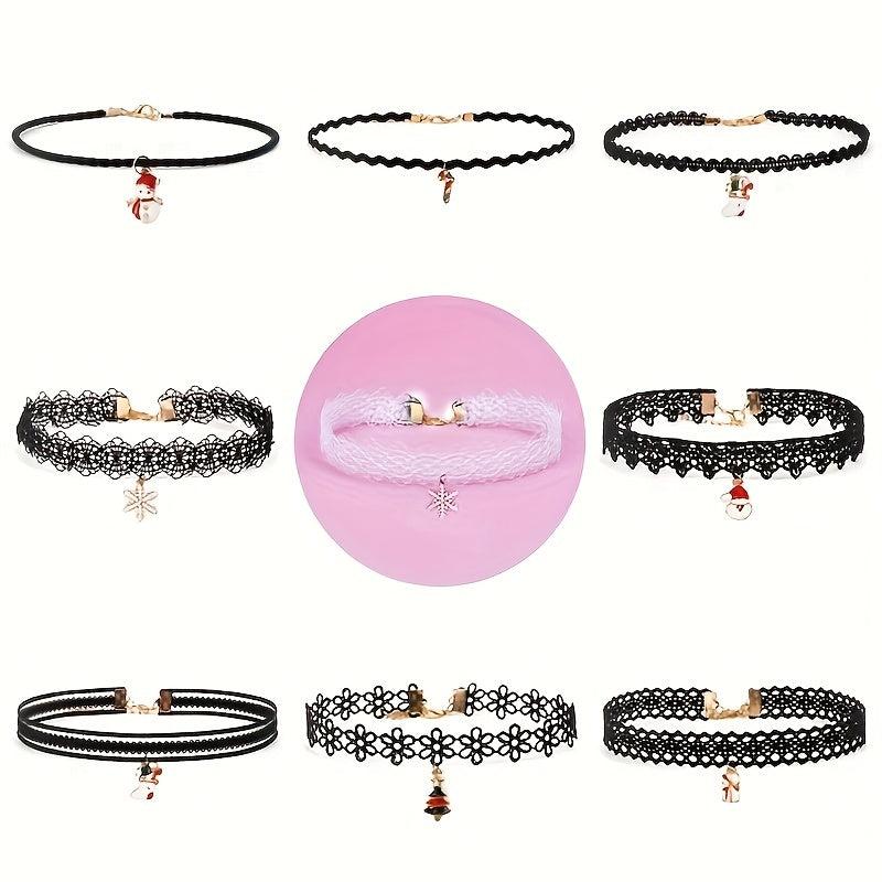 9pcs Christmas Choker Necklace Set Santa Claus Nine piece