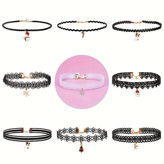 9pcs Christmas Choker Necklace Set Santa Claus Nine piece