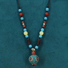 Nepal Bead Pendant Necklace Round Beads Sweater Chain Female Neck Chain