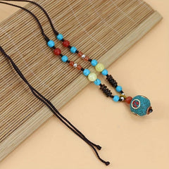 Nepal Bead Pendant Necklace Round Beads Sweater Chain Female Neck Chain