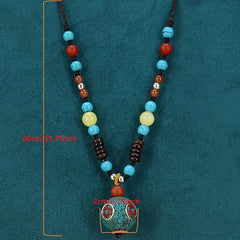 Nepal Bead Pendant Necklace Round Beads Sweater Chain Female Neck Chain