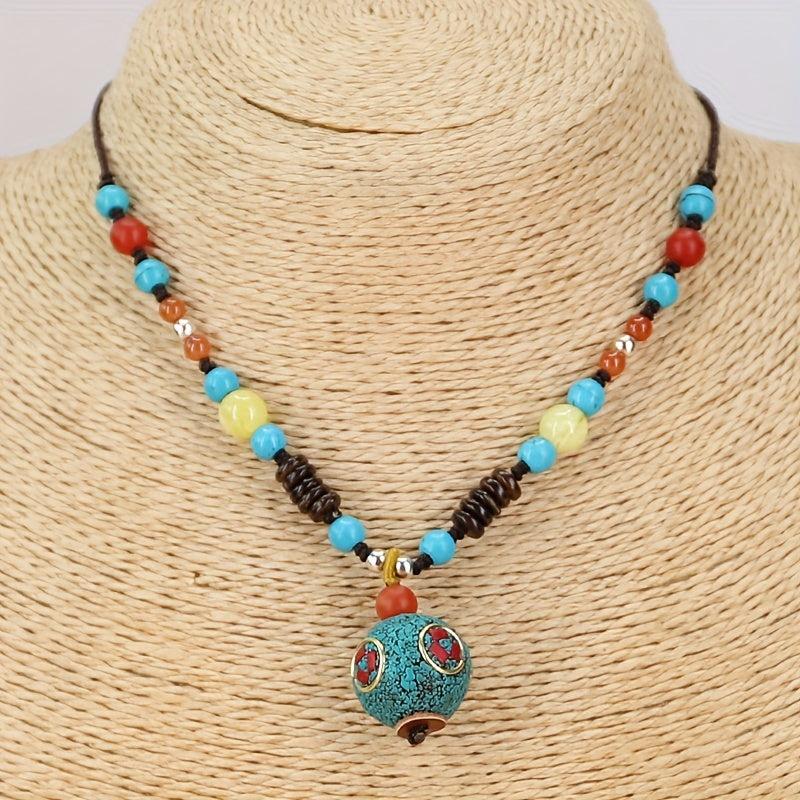 Nepal Bead Pendant Necklace Round Beads Sweater Chain Female Neck Chain