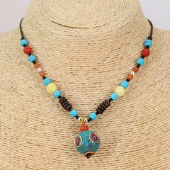 Nepal Bead Pendant Necklace Round Beads Sweater Chain Female Neck Chain