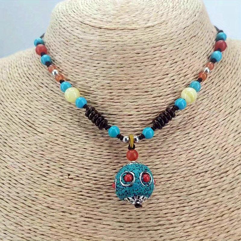 Nepal Bead Pendant Necklace Round Beads Sweater Chain Female Neck Chain