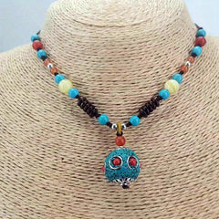Nepal Bead Pendant Necklace Round Beads Sweater Chain Female Neck Chain