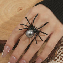 Women Halloween Ring Punk Hip Hop Dark Ring Spider Stud Earrings