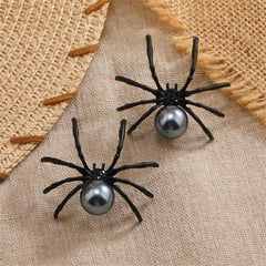 Women Halloween Ring Punk Hip Hop Dark Ring Spider Stud Earrings
