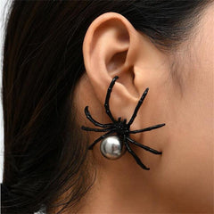 Women Halloween Ring Punk Hip Hop Dark Ring Spider Stud Earrings