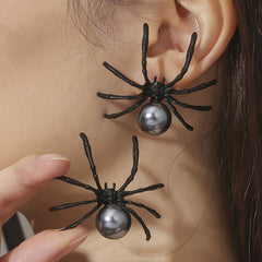 Women Halloween Ring Punk Hip Hop Dark Ring Spider Stud Earrings