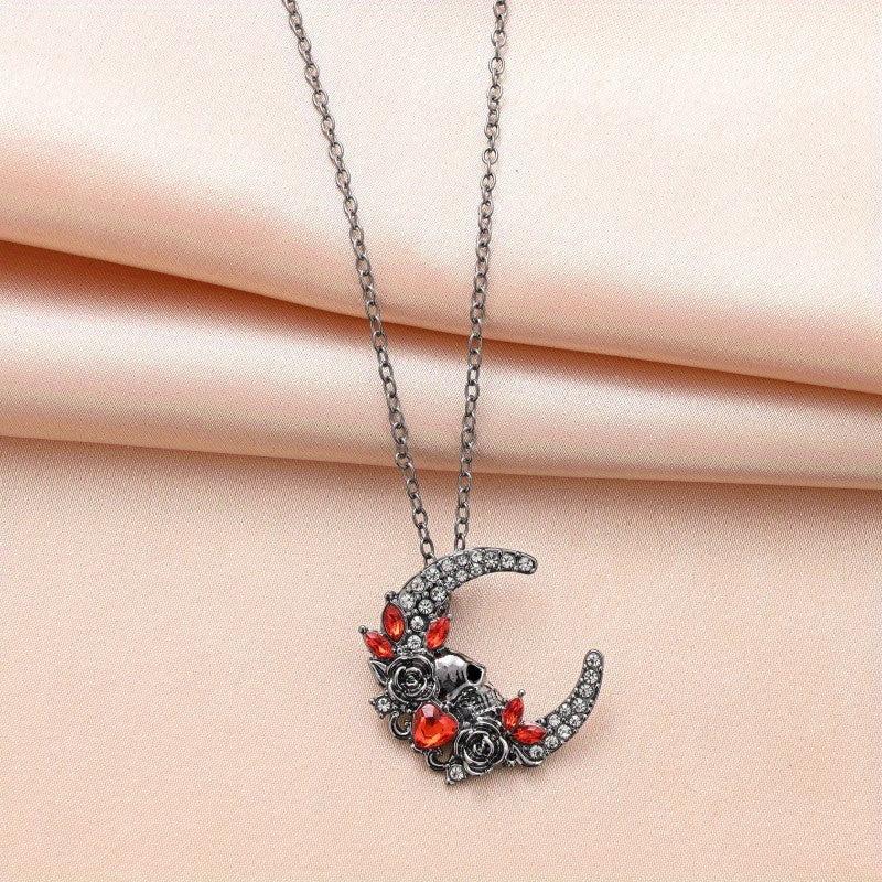 Crescent Skull Pendant Necklace Amethyst Pendant Male and Female Jewelry