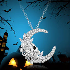 Crescent Skull Pendant Necklace Amethyst Pendant Male and Female Jewelry