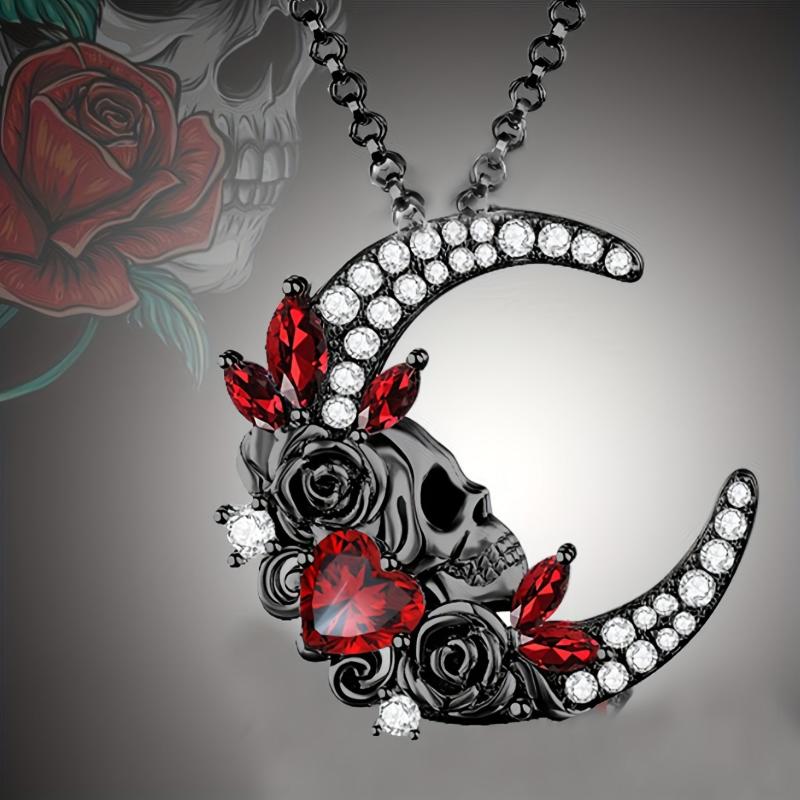 Crescent Skull Pendant Necklace Amethyst Pendant Male and Female Jewelry