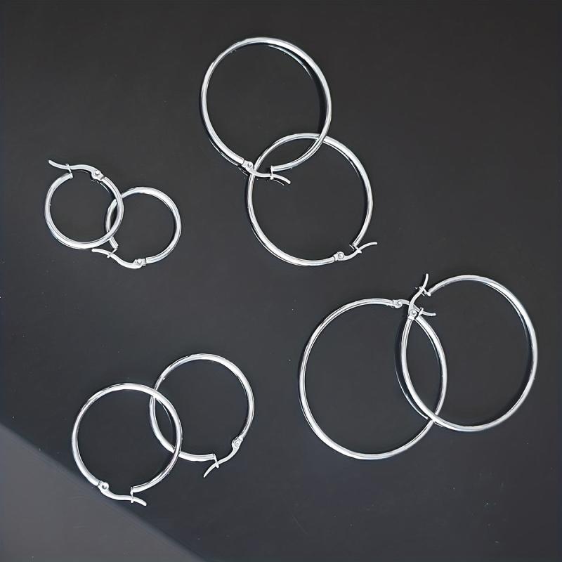4 Pairs Round Stainless Steel Circle Earrings, Hypoallergenic Ear Studs