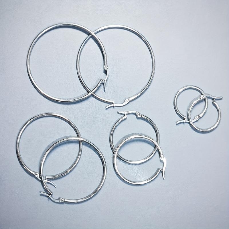 4 Pairs Round Stainless Steel Circle Earrings, Hypoallergenic Ear Studs
