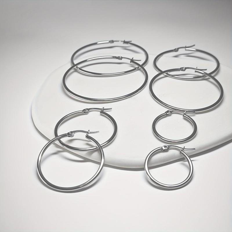 4 Pairs Round Stainless Steel Circle Earrings, Hypoallergenic Ear Studs