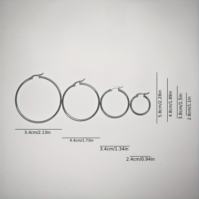 4 Pairs Round Stainless Steel Circle Earrings, Hypoallergenic Ear Studs