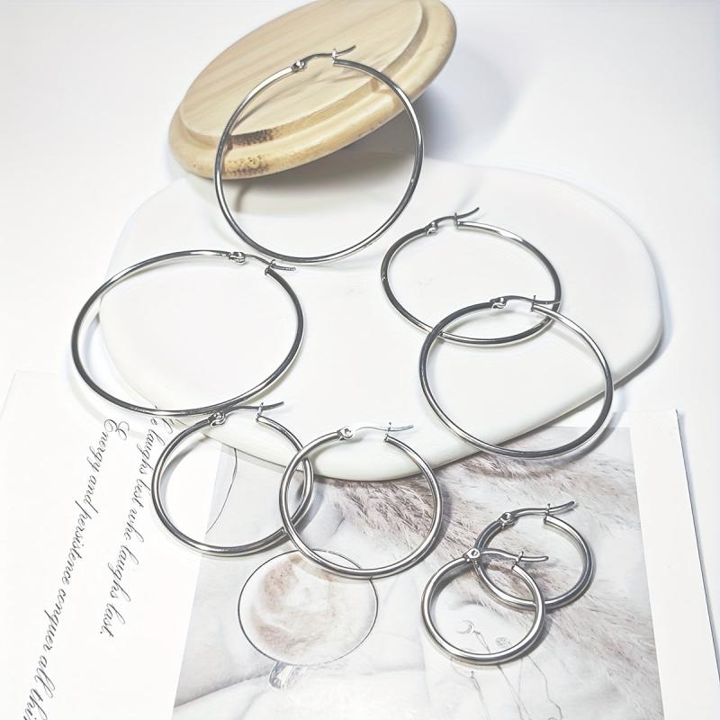 4 Pairs Round Stainless Steel Circle Earrings, Hypoallergenic Ear Studs