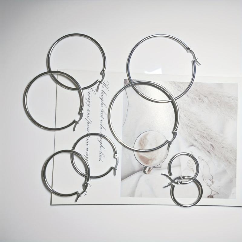4 Pairs Round Stainless Steel Circle Earrings, Hypoallergenic Ear Studs