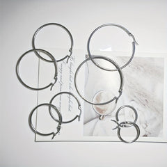 4 Pairs Round Stainless Steel Circle Earrings, Hypoallergenic Ear Studs