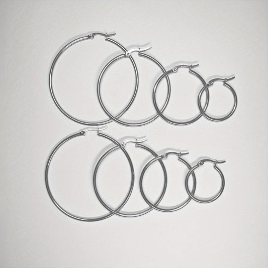 4 Pairs Round Stainless Steel Circle Earrings, Hypoallergenic Ear Studs