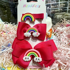 Kids Big Bow Hairpin Set Fairy Rainbow Headdress