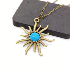 Bohemian Pine Stone Necklace with Sun and Earth Sweater Chain