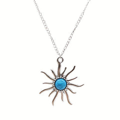 Bohemian Pine Stone Necklace with Sun and Earth Sweater Chain