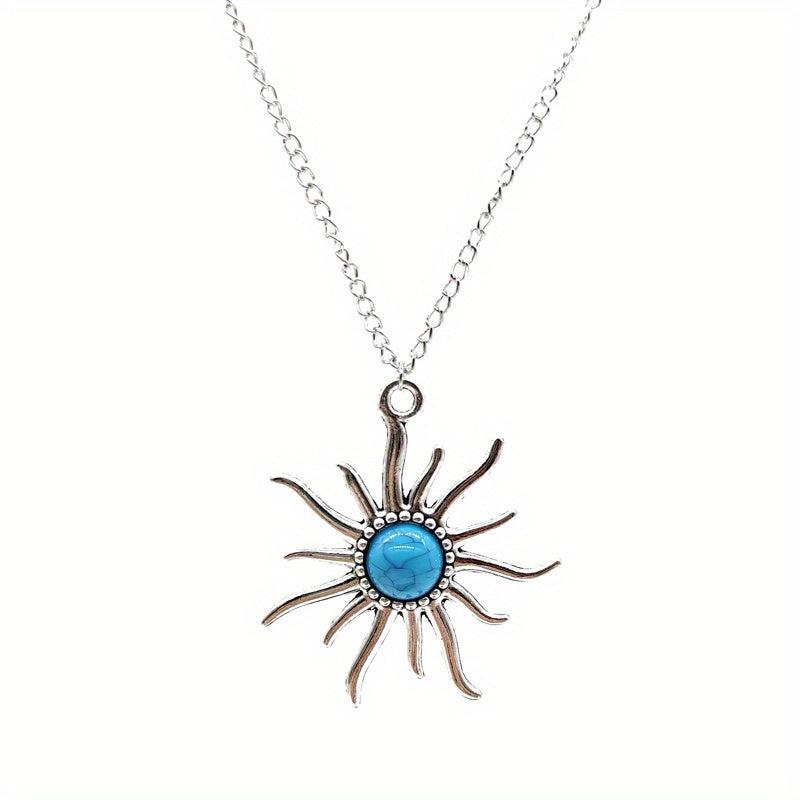 Bohemian Pine Stone Necklace with Sun and Earth Sweater Chain