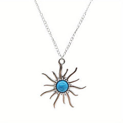Bohemian Pine Stone Necklace with Sun and Earth Sweater Chain