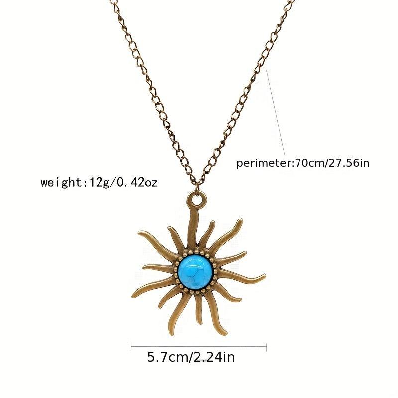 Bohemian Pine Stone Necklace with Sun and Earth Sweater Chain