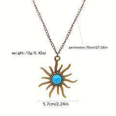 Bohemian Pine Stone Necklace with Sun and Earth Sweater Chain