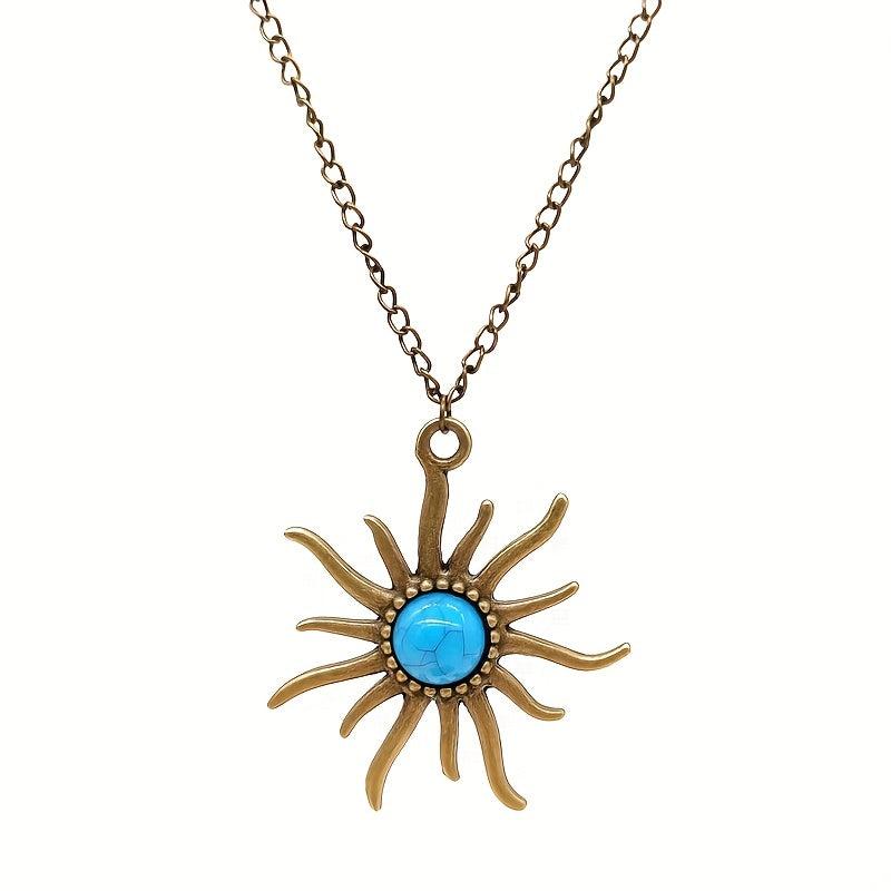 Bohemian Pine Stone Necklace with Sun and Earth Sweater Chain