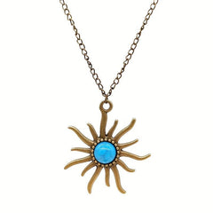 Bohemian Pine Stone Necklace with Sun and Earth Sweater Chain