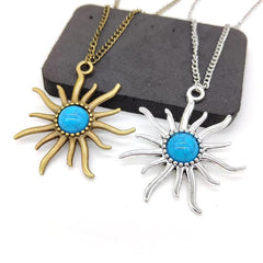 Bohemian Pine Stone Necklace with Sun and Earth Sweater Chain
