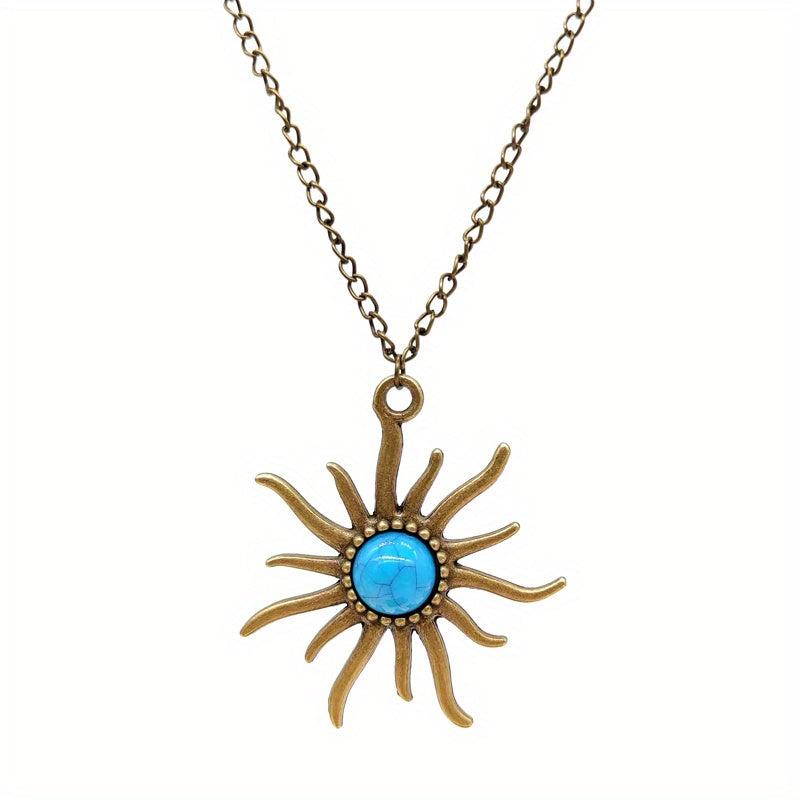 Bohemian Pine Stone Necklace with Sun and Earth Sweater Chain