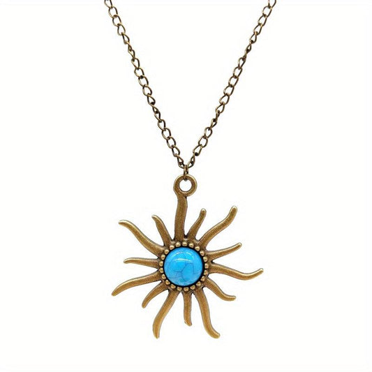 Bohemian Pine Stone Necklace with Sun and Earth Sweater Chain