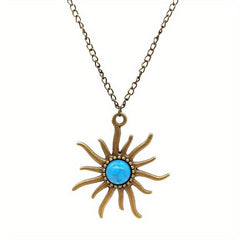 Bohemian Pine Stone Necklace with Sun and Earth Sweater Chain