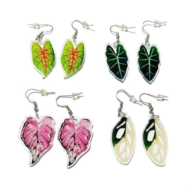 Tropical Paradise Acrylic Turtle Leaf Dangle Earrings for Women