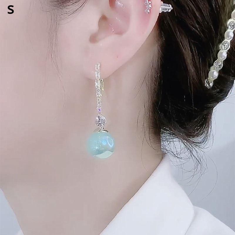 Tide Fish Girl Pearl Earrings Round Face Thinning 925 Silvery Needle