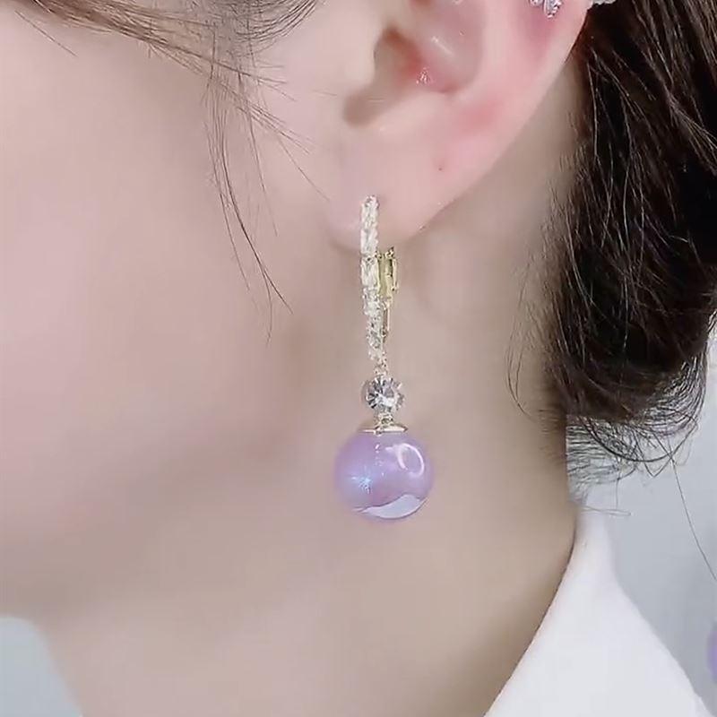 Tide Fish Girl Pearl Earrings Round Face Thinning 925 Silvery Needle